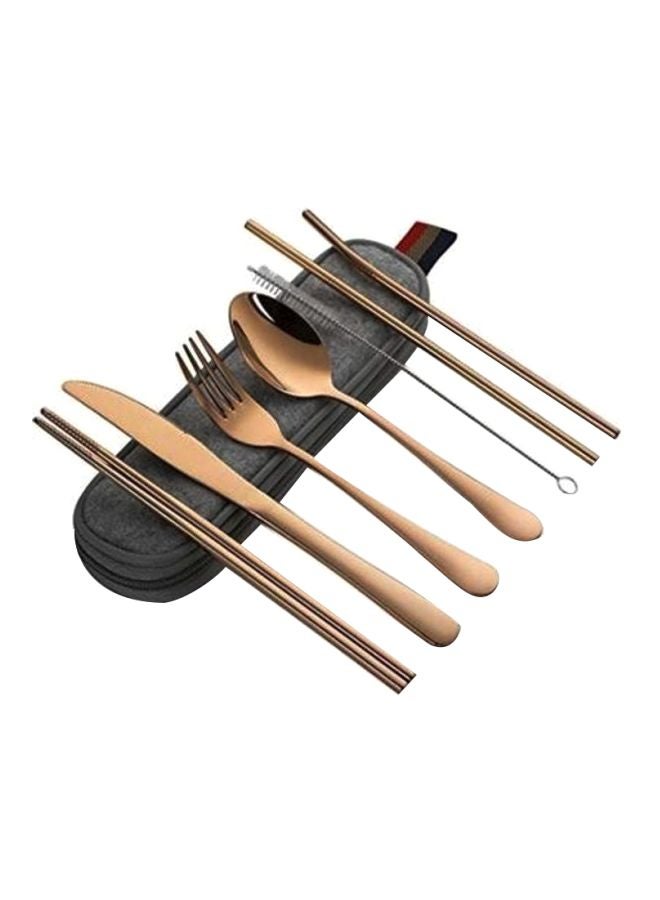 8-Piece Portable Travel Cutlery Set Rose Gold/Grey 25x6cm